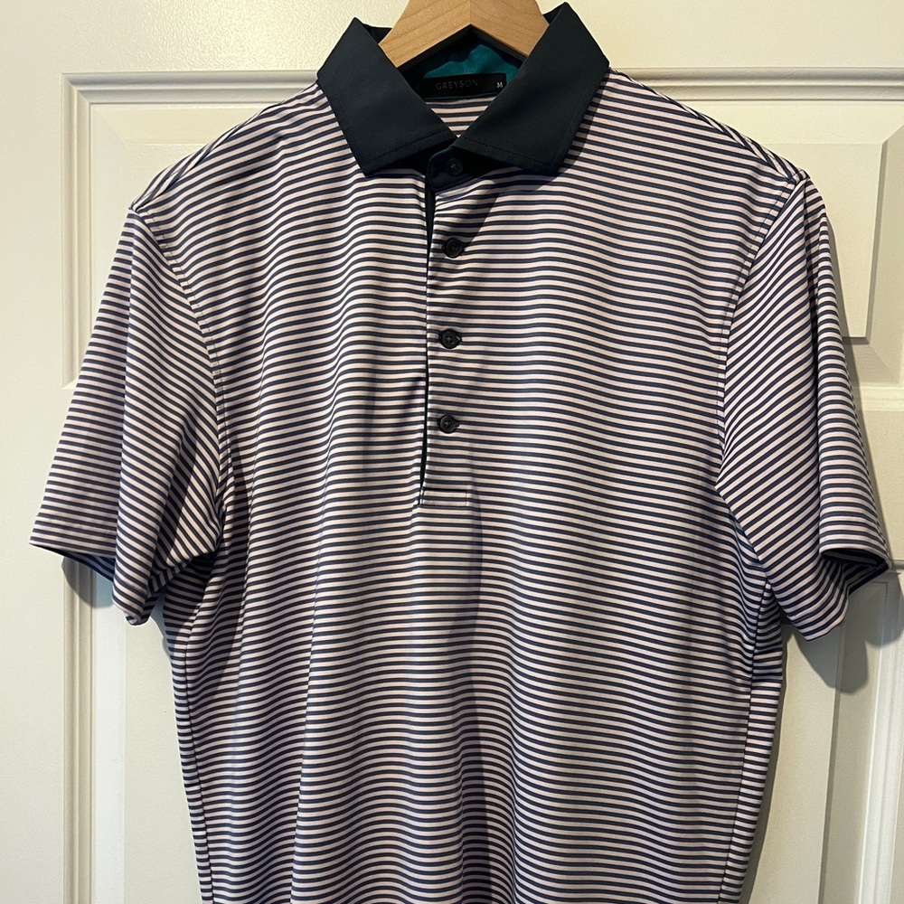 Grayson golf polo gray and purple striped